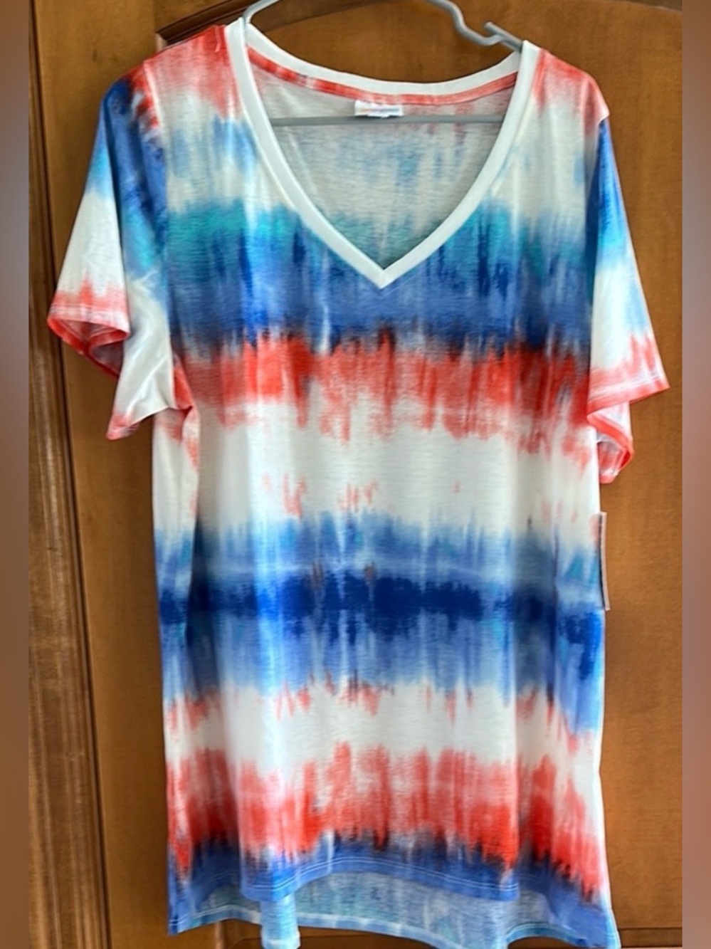 LuLaRoe Christy V-Neck Tie Dye T-Shirt Top 2XL NWT Patriotic Americana 🇺🇸